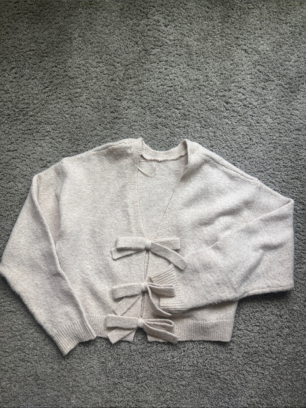 Mable Bow-Tie Front Cream Knit Cardigan Sweater